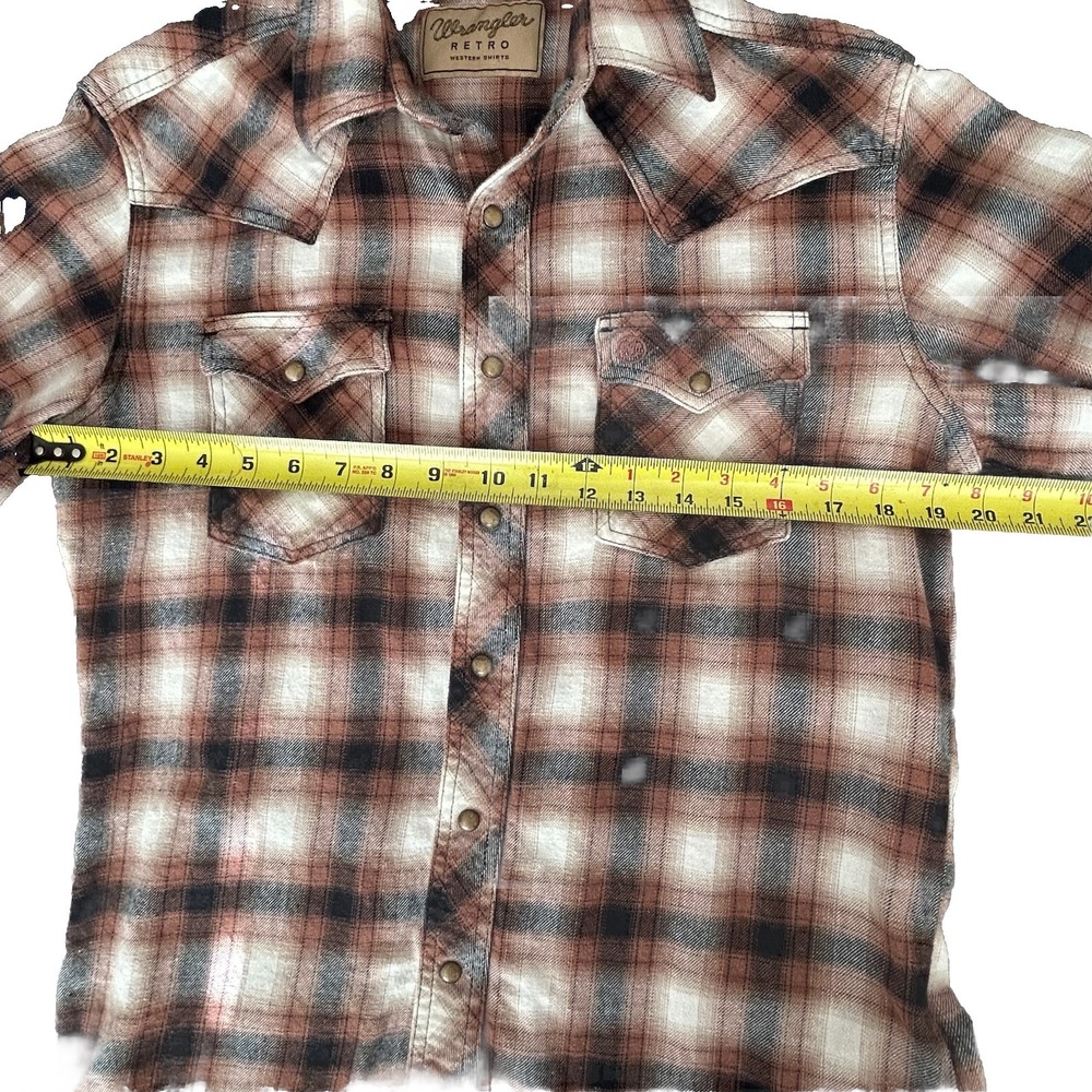 Wrangler Retro Western Shirt Men's M – Brown Plaid, Pearl Snap Buttons, Cotton - Picture 14 of 14